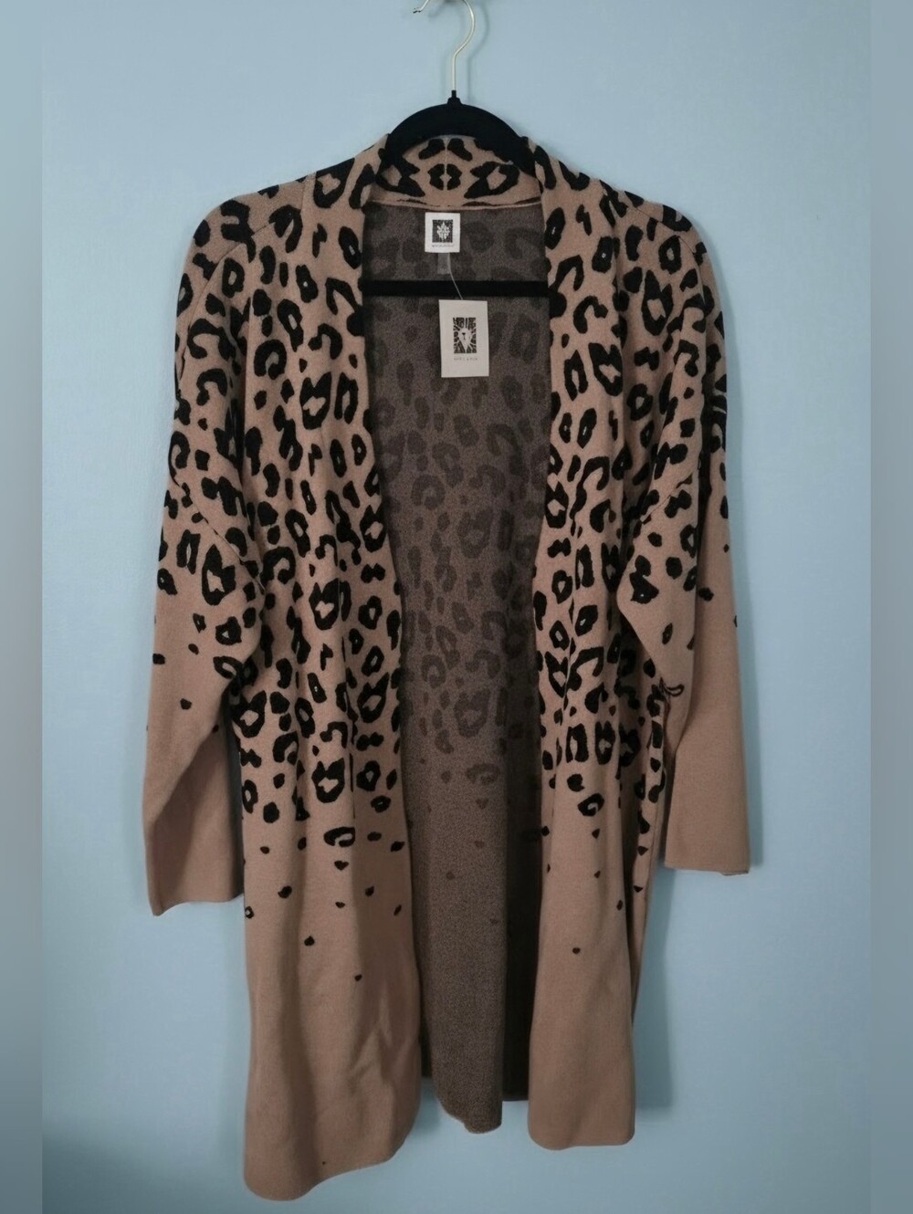 Anne Klein Tan Cardigan with Black Leopard Print